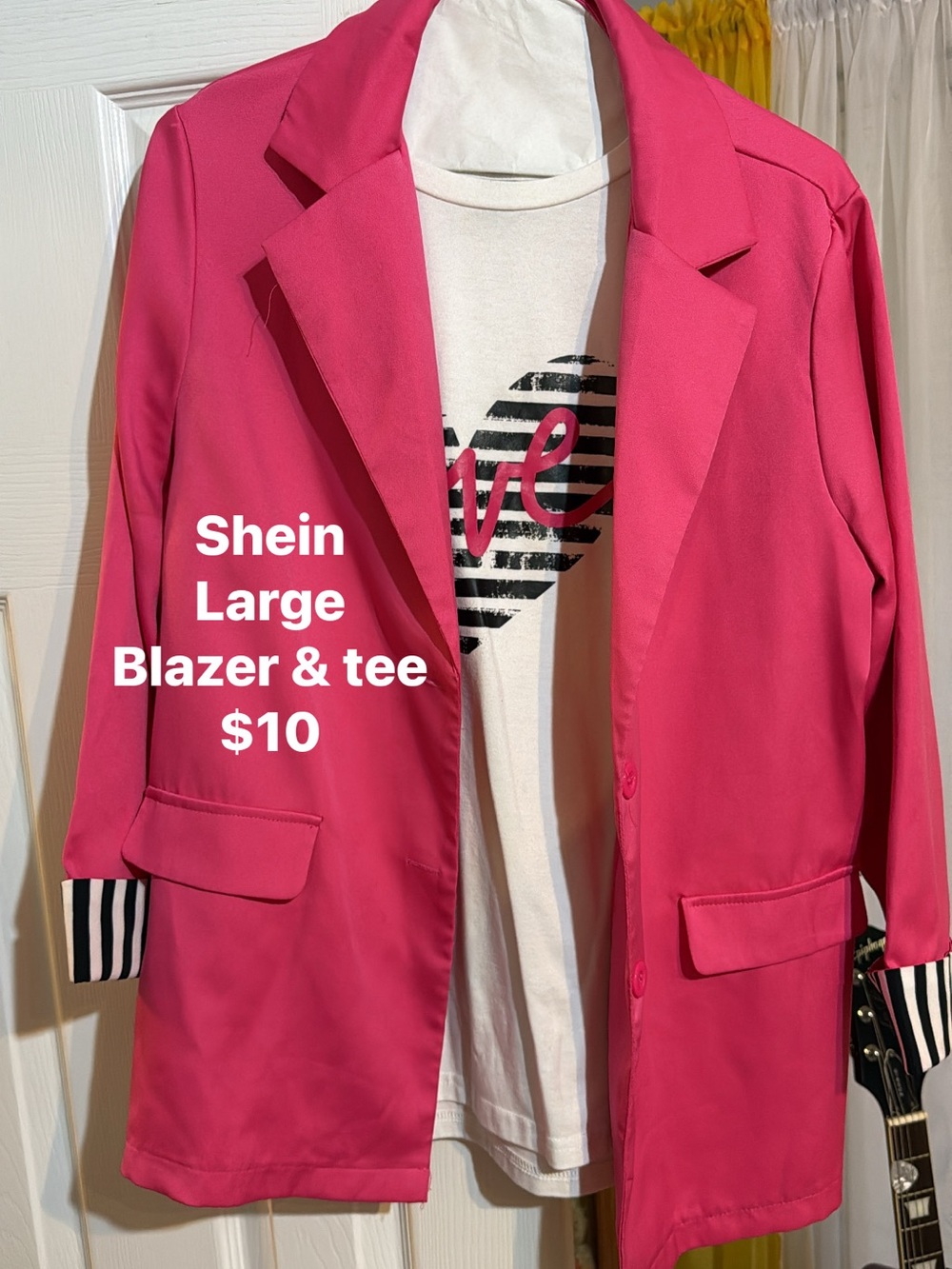 SHEIN Hot Pink Single-Breasted Blazer & Tee